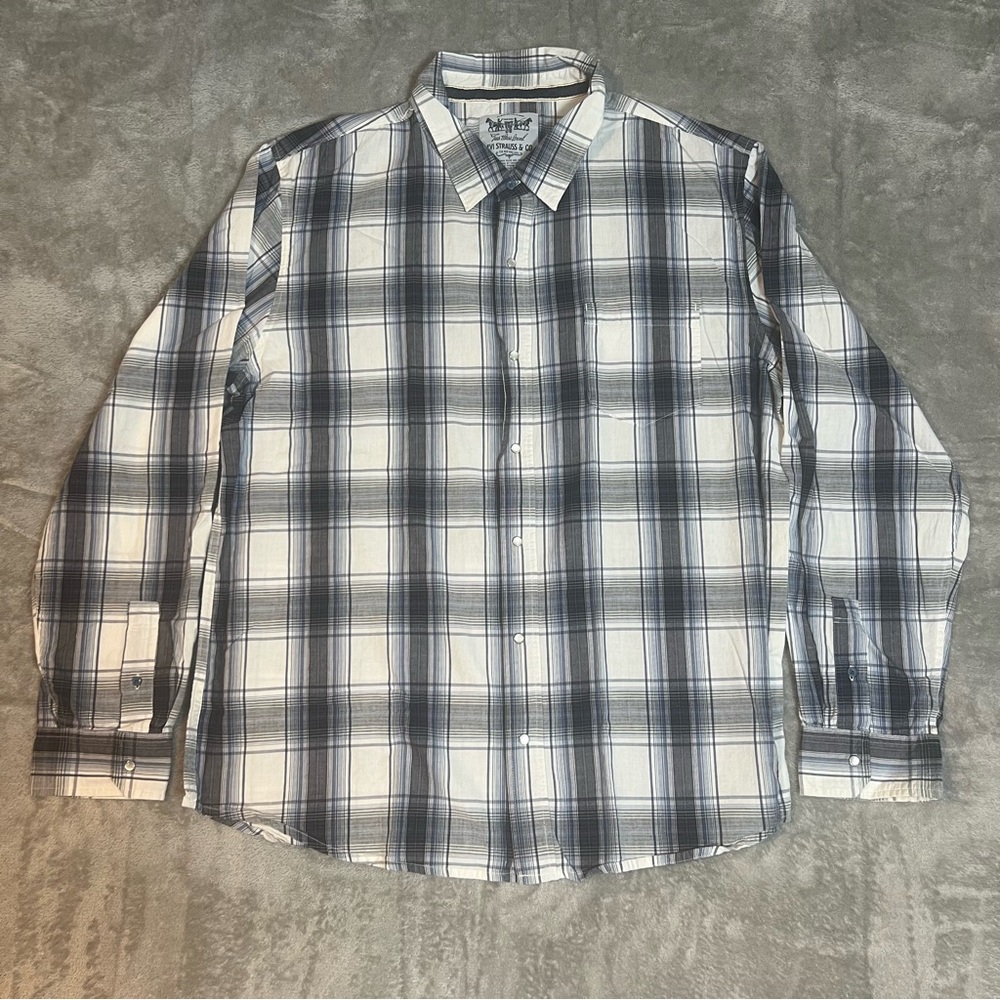Levi Strauss Men's Pearl Snap‎ Western Long Sleeve Shirt Sz 2XL White Blue